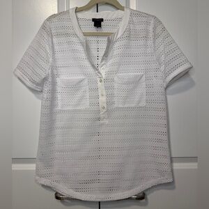 Ann Taylor Eyelet Short Sleeve Henley Top White Women’s M